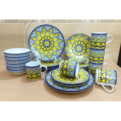 Picture of 24 pieces yellow nakshi dinner set 24 pc dinner set