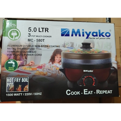 Picture of Miyako MC-580T Multi Cooker 5 Liter with Heat Controller including 3 pots 3 lids 1500W Big Power Red Multi Cooker Functional Electric Multi Rice Cooker Multicolor