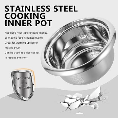 Picture of 1.8 Liter Stainless Steel Rice Cooker Inner Cooking Pot/Rice Cooker Replacement Pot/Rice Cooking Insert Inner Cooking Pot 1.8 Liter