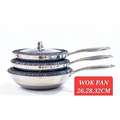 Picture of AMERCOOK USA 28CM long handle kadhai tri-ply stainless steel honeycomb non-stick Multicolor