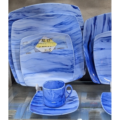 Picture of 32 pieces squire dinner set for gift and home decoration MODEL- MARBLE - 6 Dinner Plates, 6 Half Plates, 1 Rice Dish, 1 Curry serving bowl, 6 Soup Bowl, 6+6 coffee cup + saucer MulticolorMARBLE