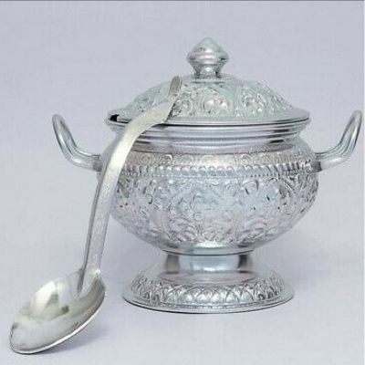 Picture of 1 PC Rice Bowl & Ladle Spoon Thai Pattern Rice Container Aluminum Curry Serving 322 Silver322