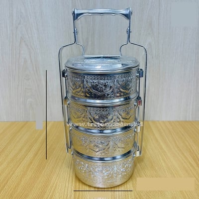 Picture of 12 CM 4 Tier Vintage Aluminium Tiffin Food Carrier Silver