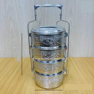 Picture of 14CM 4 Tier Vintage Aluminium Tiffin Food Carrier Silver