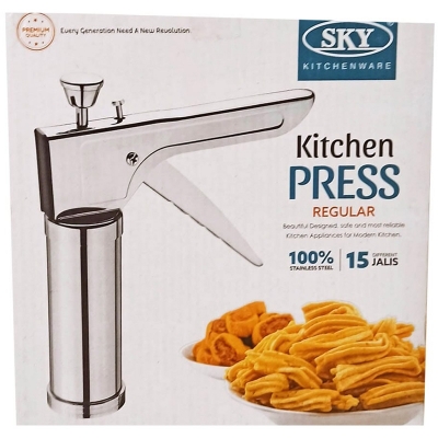 Picture of Stainless Steel Kitchen Press 15 Different Disc Grater Biscuit Cookies Indian Snacks Murukku Maker Farsan Sev Maker with Stainless Steel 15 Jalis Multicolor