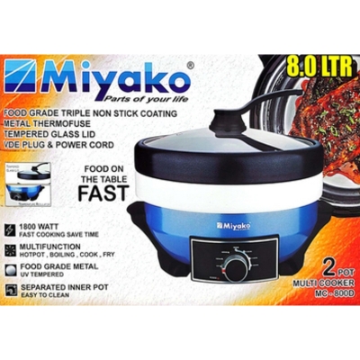 Picture of Miyako 8 Liter 2 Pot Electric Curry Cooker MC-800D | Miyako Electric Korai | Miyako Electric Multifunction Cooker | 1800 Watt Multicolor