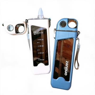 Picture of 1PC New minimalist 350ml rectangular water bottle with time scale flat water bottle with straw Multicolor