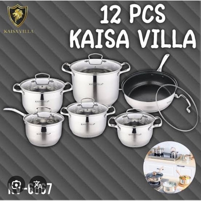 Picture of Kaisa Villa 12 Pcs Stainless Steel Cookware Set with Lid INDUCTION KV-6667 Multicolor
