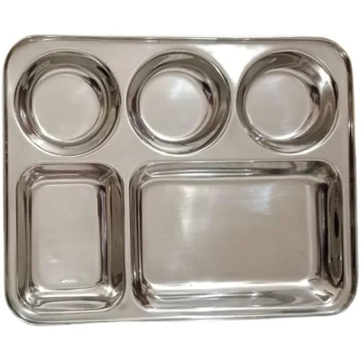 Picture of Stainless Steel Laser Partition Plate 5-in-1 for Breakfast, Lunch and Dinner 5 in 1 Multicolor