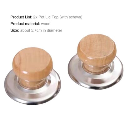 Picture of 2 PCS Solid Wood Lid Handle Pot Lid Grip Accessory Anti-scald Pot Lid Handle Replacement Pot Lid Wooden Handle Replacement Pot Lid Handle Wooden Pot Cover Handle Pot Grip Accessory Multicolor