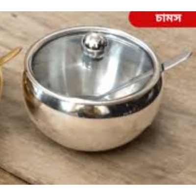 Picture of Stainless Steel Silver Apple Masala Box with glass lid Multicolor