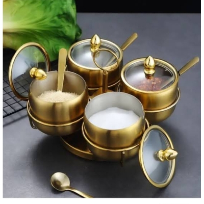 Picture of 4 Pcs Stainless Steel Spice Jar with Revolving Stand MULTICOLOUR Multicolor