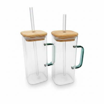 Picture of 1PC Plain Glass Jar With Bamboo Lid & Sip Multicolor