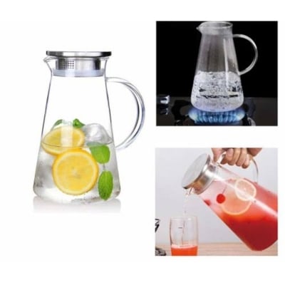 Picture of 1PC Deli 1.5L Water Jug Pot, Stainless Steel Air Tight Cap,Transparent Borosilicate Glass Multicolor,1L-2L
