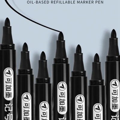 Picture of 12 Pieces Refillable Permanent Marker Pen Black
