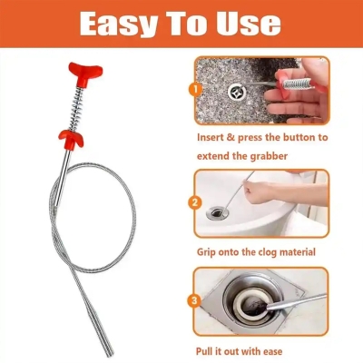 Picture of Drain Opener Cleaner Sticks Clog Remover Cleaning Tools, Drain Snake Spring Pipe Dredging Tools Household Hair Cleaner for Kitchen Sink 
