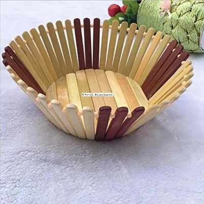 Picture of Durable wooden fruits basket large size for kitchen and dining use Multicolor