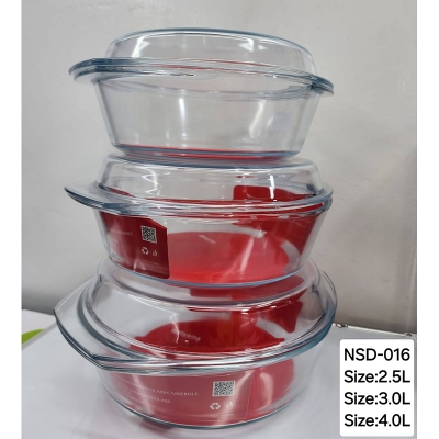 Picture of 3 Pcs Tempered Glass Round Shaped Casserole Set with Lid NSD-016 Multicolor