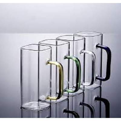 Picture of 4 Pieces 400ML Borosilicate Glass Coffee Mug with Colored Handle GPB306-2/L4C Multicolor
