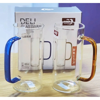 Picture of 4 Pieces 380ML Borosilicate Glass Coffee Mug with Colored Handle GPB31-380/L4 Multicolor