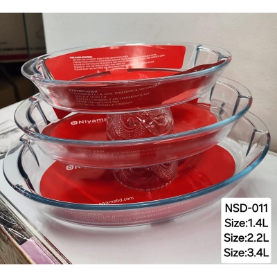 Picture of 3 Pcs Tempered Glass Oval Shaped Serving Bowls Set NSD-011 Multicolor