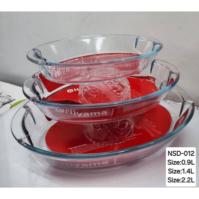 Picture of 3 Pcs Tempered Glass Oval Shaped Serving Bowls Set NSD-012 Multicolor