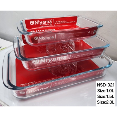 Picture of 3 Pcs Tempered Glass Rectangular Shaped Serving Bowls Set NSD-021 Multicolor