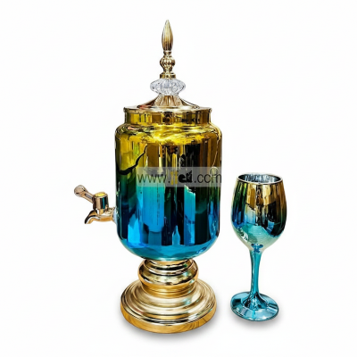 Picture of 7 Pcs Golden Glass Juice Dispenser & Glass Set Multicolor