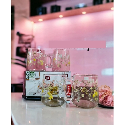 Picture of 4 Pieces 520ml Heat-resistant thickened glass cup with simple large-capacity drinking cup tea cup household transparent cup men and women tea Multicolor