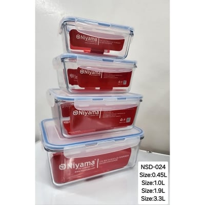 Picture of 4 pcs Set Microwave Oven Heating Lunch Box Healthy Glass Food Container with Lid NSD-024 Multicolor