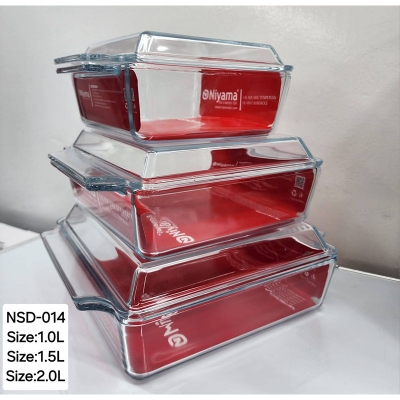 Picture of 3 Pcs Tempered Glass Rectangular Shaped Casserole Set with Lid NSD-014 Multicolor
