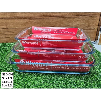 Picture of 3 Pcs Tempered Glass Rectangular Shaped Serving Bowls Set NSD-001 Multicolor