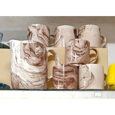Picture of Marble design 7 Piece Drinking Set / 7 Pes Ceramic Jug Set 1 Jug And 6 Mugs Multicolor