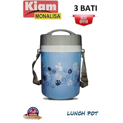 Picture of Kiam Monalisa 3 Bati Steel Hot Tiffin Carrier Lunch Pot - Box - Tiffin Box For Office Multicolor