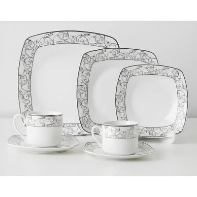 Picture of 36 pieces squire dinner set for gift and home decoration- 6 Dinner Plates, 6 Half Plates, 1 Rice Dish, 1 Curry serving bowl, 6 Soup Bowl, 6+6 coffee cup + saucer, 1 Tea Pot, 1 Milk Pot, 1 Sugar Pot, 1 Salt Shaker MulticolorSquire