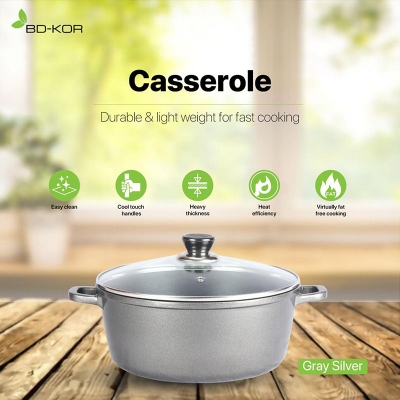 Picture of BD-KOR CASSEROLE (24 CM) Non-Stick Marble Coating with Glass Lid Gray