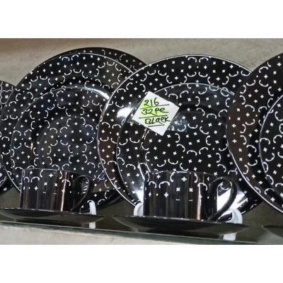 Picture of 32 pieces Ariane Brand dinner set for gift and home decoration- 6 Dinner Plates, 6 Half Plates, 1 Rice Dish, 1 Curry serving bowl, 6 Soup Bowl, 6+6 coffee cup + saucer Black216