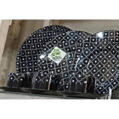 Picture of 32 pieces Ariane Brand dinner set for gift and home decoration- 6 Dinner Plates, 6 Half Plates, 1 Rice Dish, 1 Curry serving bowl, 6 Soup Bowl, 6+6 coffee cup + saucer Black215