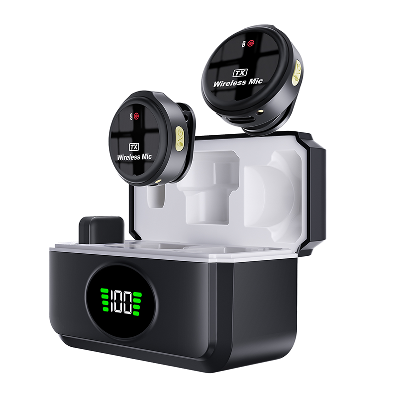 Picture of NP-58 Dual Wireless Radio Microphone Collar with Charging Case | Type-C Receiver | Noise Reduction | 2 Mic Lavalier for Android iPhone Video Recording, YouTube, Interview, Live Streaming