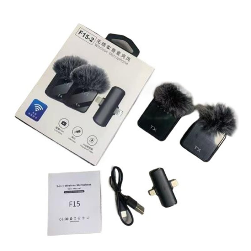 Picture of F15-2 Wireless Lavalier Microphone Dual Mic 2 in 1 Clip Mic for Android iPhone Type-C Lightning 3.5mm Vlog Video Recording Interview Noise Reduction Wireless Microphone