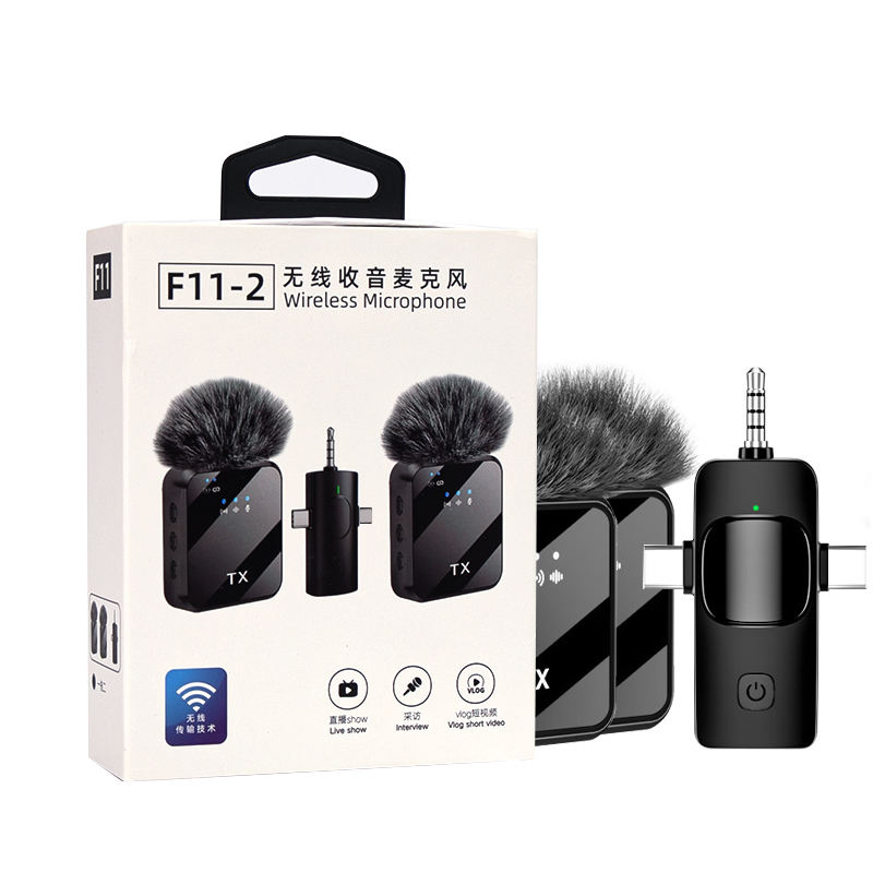 Picture of F11-2 Wireless Lavalier Microphone Dual Mic 3 in 1 Type-C Lightning 3.5mm Clip Mic for Mobile Vlog Recording Interview YouTube Facebook Live Noise Reduction Wireless Mic