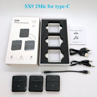 Picture of SX-9 Dual Wireless Lavalier Microphone Dual Mic 2.4G Noise Reduction Mini Mic for Android iPhone Type-C Vlog Interview YouTube Recording Wireless Microphone SX-9