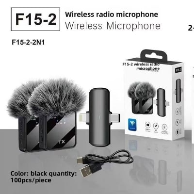 Picture of F15-2 Wireless Lavalier Microphone Dual Mic 2 in 1 Clip Mic for Android iPhone Type-C Lightning 3.5mm Vlog Video Recording Interview Noise Reduction Wireless Microphone