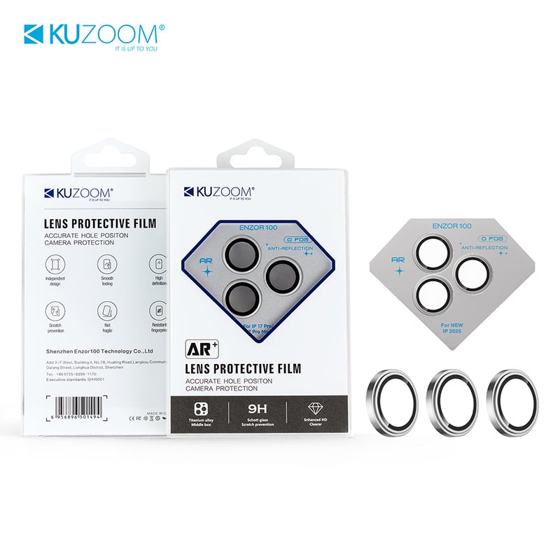 Picture of Kuzoom Metal Ring Camera Lens Protector for iPhone 11 / 12 Pro / 13 / 13 Mini/ 15 / 15 Plus / 15 Pro / 15 Pro Max/ 16 / 16 Plus / 16 Pro/ 16 Pro Max / 17 Pro Max  | HD Glass Camera Protection