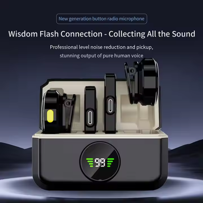 Picture of NP-58 Dual Wireless Radio Microphone Collar with Charging Case | Type-C Receiver | Noise Reduction | 2 Mic Lavalier for Android iPhone Video Recording, YouTube, Interview, Live Streaming
