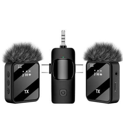 Picture of F11-2 Wireless Lavalier Microphone Dual Mic 3 in 1 Type-C Lightning 3.5mm Clip Mic for Mobile Vlog Recording Interview YouTube Facebook Live Noise Reduction Wireless Mic