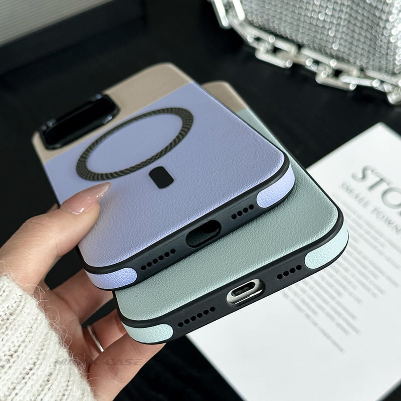 Picture of Splicing Pattern Leather Design Phone Case Accessories Wireless Charging Phone Cover for Samsung Note 8 / Note 9 / Note 10+ / A07 4G / A10 / A15/ A16 / A17 4G / S23 / S24 / A32 4G / A33 / A36 / A52 4G / A53 5G / A55 / A56 Leather Case