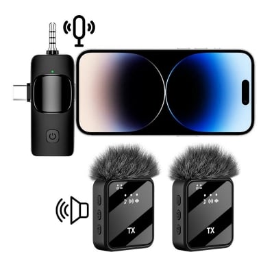 Picture of F11-2 Wireless Lavalier Microphone Dual Mic 3 in 1 Type-C Lightning 3.5mm Clip Mic for Mobile Vlog Recording Interview YouTube Facebook Live Noise Reduction Wireless Mic