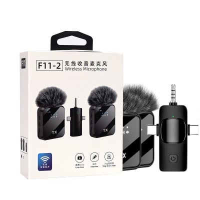Picture of F11-2 Wireless Lavalier Microphone Dual Mic 3 in 1 Type-C Lightning 3.5mm Clip Mic for Mobile Vlog Recording Interview YouTube Facebook Live Noise Reduction Wireless Mic