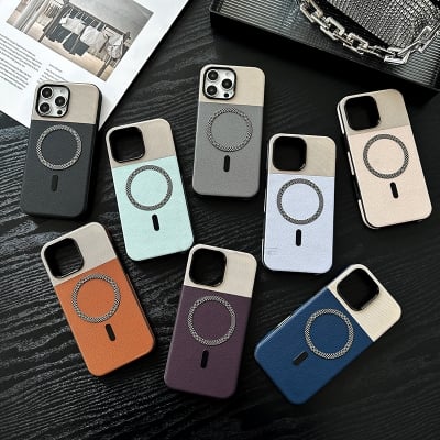 Picture of Splicing Pattern Leather Design Phone Case Accessories Wireless Charging Phone Cover for Samsung Note 8 / Note 9 / Note 10+ / A07 4G / A10 / A15/ A16 / A17 4G / S23 / S24 / A32 4G / A33 / A36 / A52 4G / A53 5G / A55 / A56 Leather Case